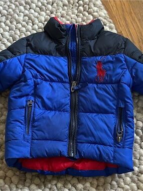 Polo by Ralph Lauren Blue and Red Infant Puffer Jacket
